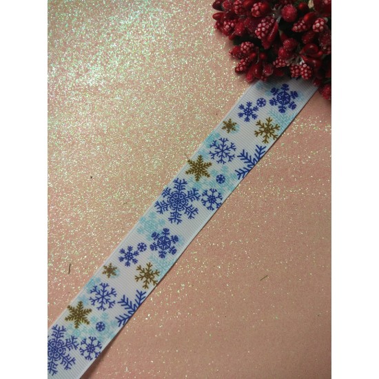 Лента репсовая 2,5 см "Снежинки", цена за 1 м